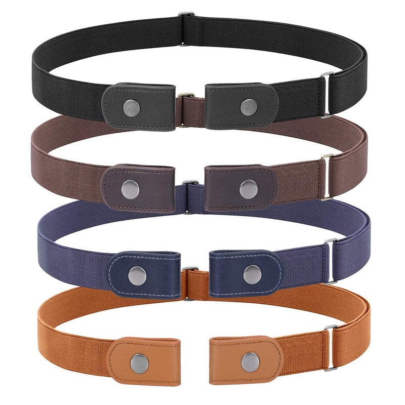 WHIPPY 4 Pieces No Buckle Stretch Women Belt for Jeans Pants, Buckle Free Comfortable Invisible Elastic Belts (Black Khaki Blue Brown, Fit Pants Size 32-48 Inches) - Image 1